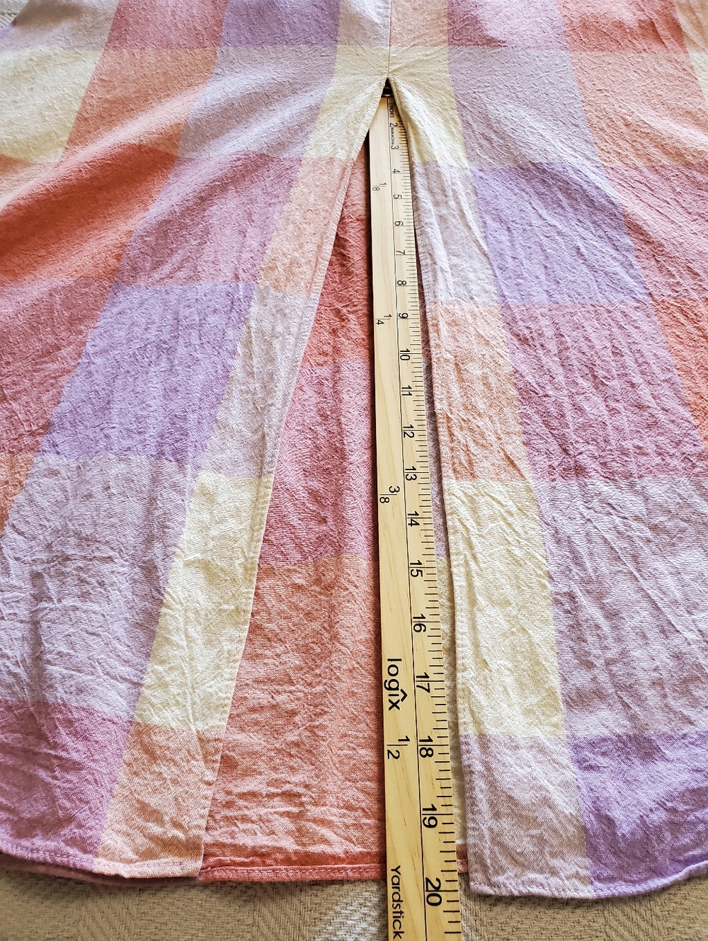 Dress Forum LA Ally Plaid Maxi Dress Lavender Coral Tie-back Front Slit Lined - Picture 7 of 16